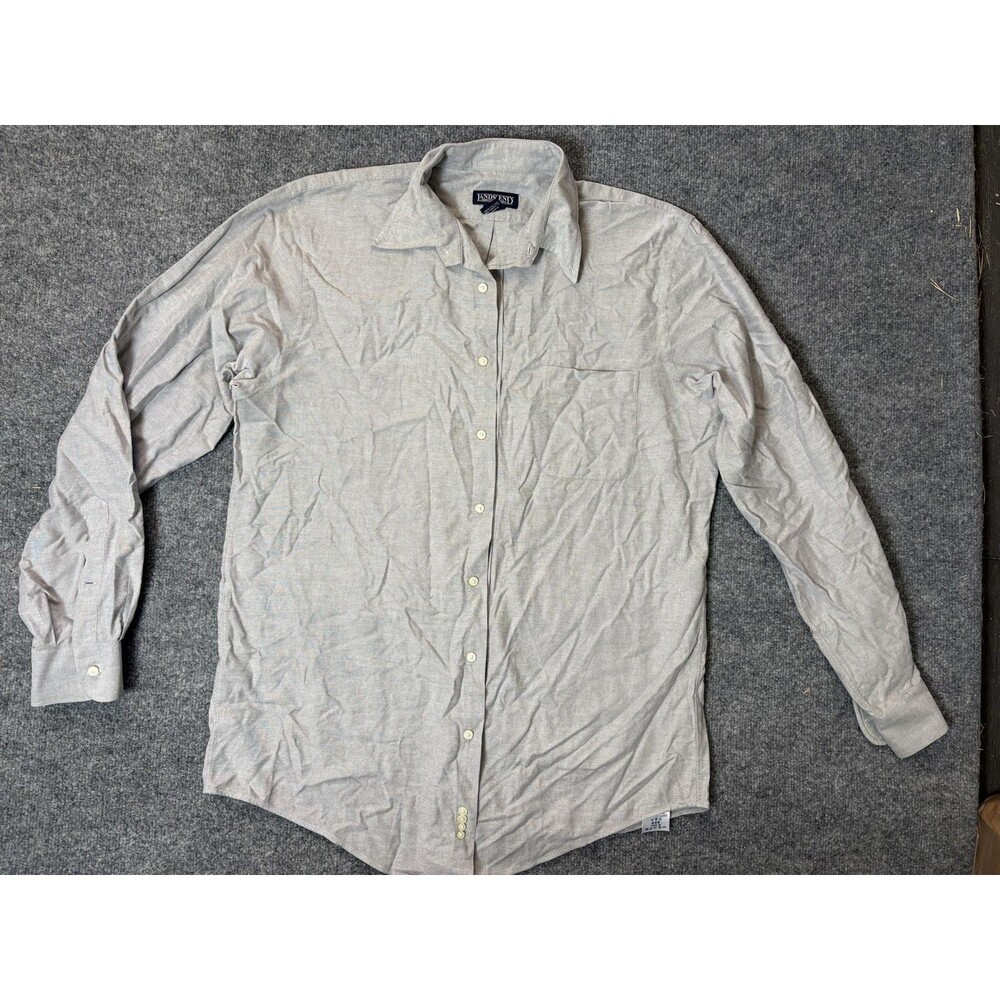 Vintage Lands' End Shirt Mens LT Gray Long Sleeve Button-Down Pocket Casual